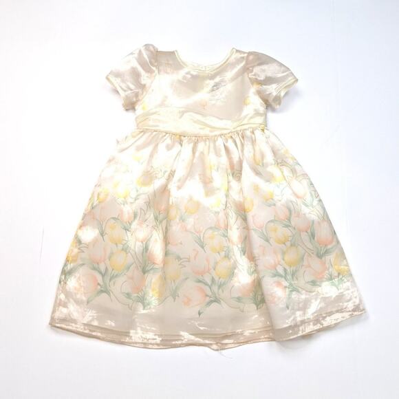 Vintage 90s Crayon Kids Girls Dress Sz 2T Cream Easter Holiday Tulip Floral - Picture 1 of 4